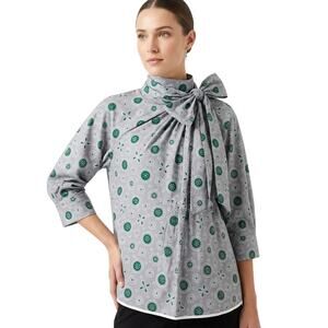 Tish Cox Grey Tie Neck Blouse Size Small